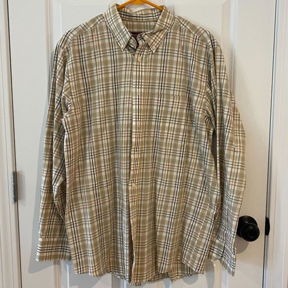 Covington Wrinkle Free Beige Plaid Button Down Men's Shirt - Medium - Picture 1 of 9